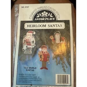 VTG Astor Place Heirloom Victorian Santas Cross Stitch Ornament Kit #X107